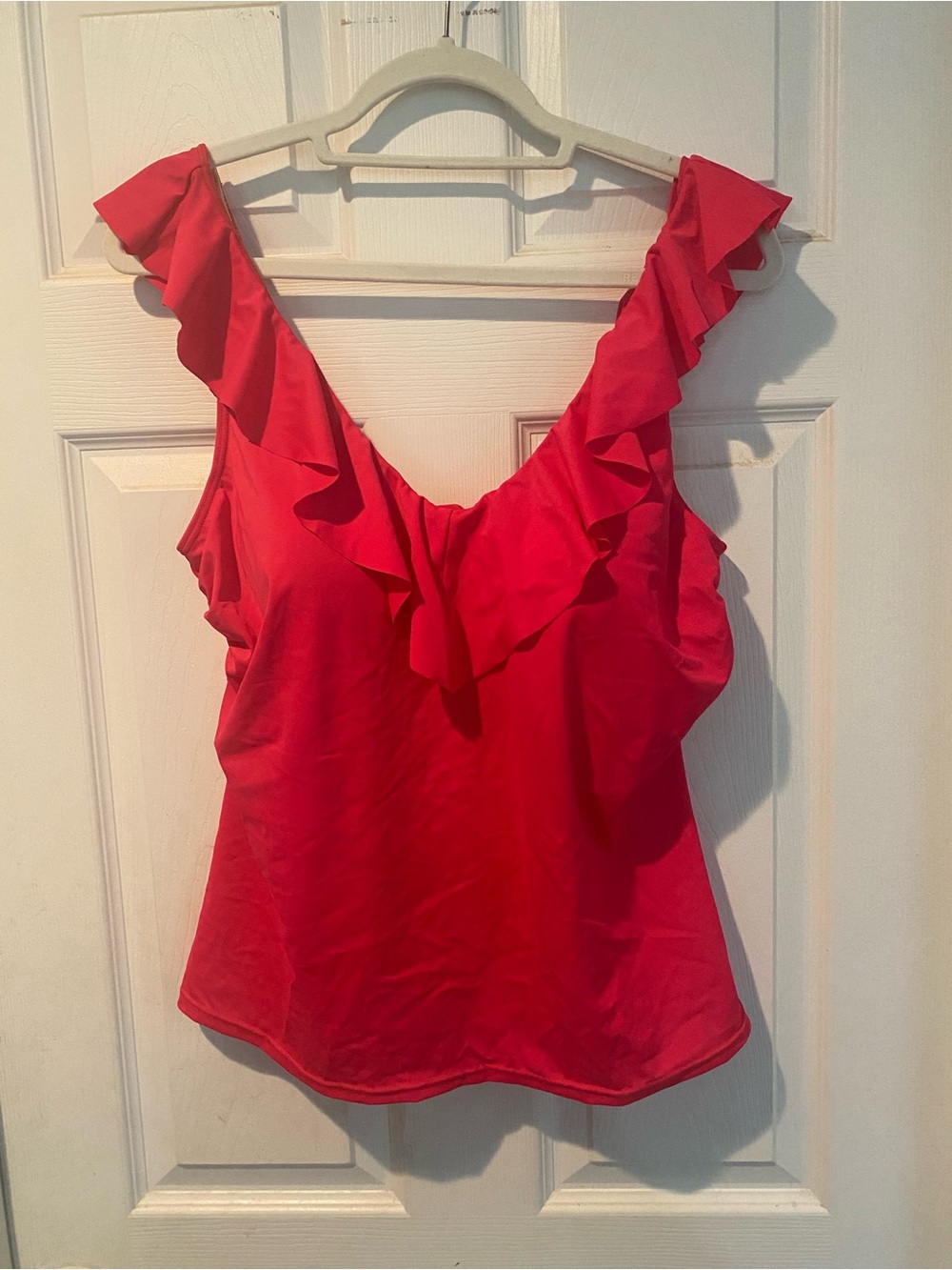 Swimsuits For All Fuchsia Pink Ruffle V-Neck Tankini Top